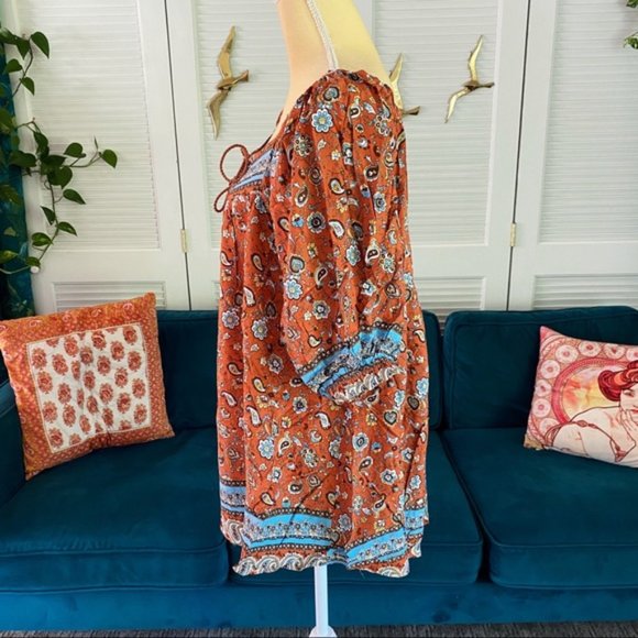 Gigio | Hannah Terracotta Clay Rust Bohemian Peasant Top Tassel Paisley Small - Picture 8 of 14